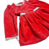 Evy of California Red Velvet Dress White Collar Ribbon Belt Girls 4T Vintage