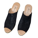 Gaimo Handmade Italy Wedge Heel Shoes Black Suade Peep Toe Boho Slip On EUR 40