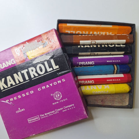 Prang Kant Roll Crayons Pressed Vintage USA 7 Colors 9378 Flat Side Box Set