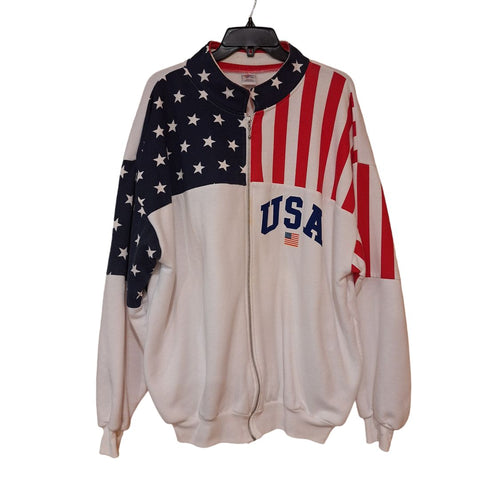 Evy USA Flag Sports Wear Adult XXL Eagle Vintage 2001 Red White Full Zip Long Sleeve