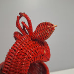 Red Wicker Basket Rattan Deer Christmas Holiday Ribbon Planter Bells Vintage