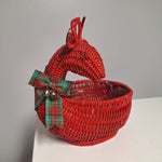 Red Wicker Basket Rattan Deer Christmas Holiday Ribbon Planter Bells Vintage