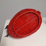 Red Wicker Basket Rattan Deer Christmas Holiday Ribbon Planter Bells Vintage