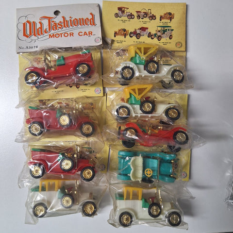 Old Fashioned Motor Car Vintage Toys Packaged Wheels Plastic No A3076 Set of 9