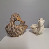 Small Duck Baskets Rattan Wicker Birds Rustic Beach Decor Set Pair White 6 Inch