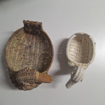 Small Duck Baskets Rattan Wicker Birds Rustic Beach Decor Set Pair White 6 Inch