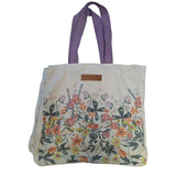 Laura Ashley Canvas Tote Bag Large Floral  Boho Wide Purple Handles Reusable