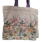 Laura Ashley Canvas Tote Bag Large Floral  Boho Wide Purple Handles Reusable