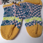 Handmade Socks Knit Yellow Pink Funky Eclectic Granny Comfy