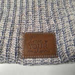 Love Your Melon Hat Winter Slouchy 12 Inches Tall Blue White Cotton Beanie