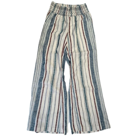 Rocks & Indigo Wide Pants Linen Blend Boho Beach Lounge Womens Small Stripes