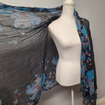 Scarf Large Thin Lightweight Black Blue Floral Shawl Wrap