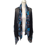 Scarf Large Thin Lightweight Black Blue Floral Shawl Wrap