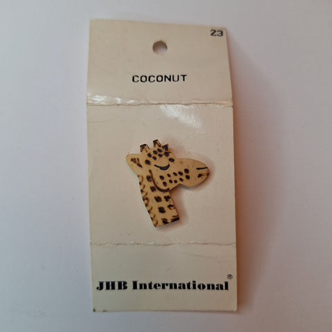 JHB Coconut Giraffe Button Wood Burned Head Natural Vintage Replacement Accent