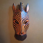 Wooden Carved Zebra African Hanging Mask Decor Stripes Safari Painted