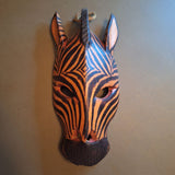 Wooden Carved Zebra African Hanging Mask Decor Stripes Safari Painted