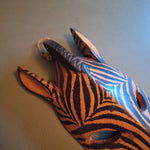 Wooden Carved Zebra African Hanging Mask Decor Stripes Safari Painted