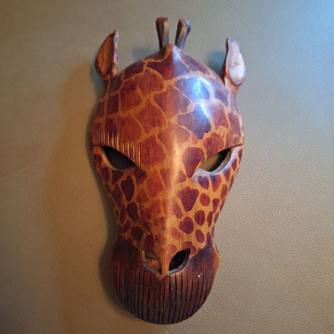 Wooden Carved Giraffe African Hanging Mask Decor Spots Safari Painted