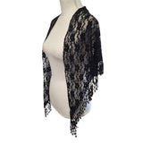 Lace Triangle Scarf Wrap Black Fringe Delicate Dress Up Formal Accent 60 Inch