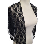 Lace Triangle Scarf Wrap Black Fringe Delicate Dress Up Formal Accent 60 Inch