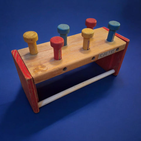 Wooden Peg Game Toy Vintage No Hammer Adjustable Screws Americana Play Basic