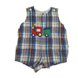 Cuties by Judy Plaid Romper Train 12 Months Snap Bottom Sleeveless Button