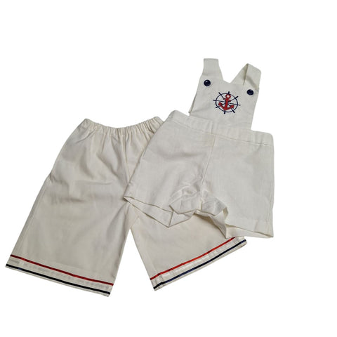 Health Tex 12 Month White Overall Shorts Nautical Sailor Two Pieces Buttons Boys