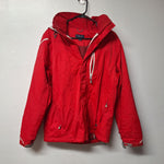 Lands End Winter Jacket Coat Red Hood Zip Pockets Lined Warm Womens Small