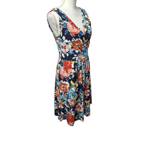 Lands End Dress Floral Sleeveles Wedding Summer Wrap Front Midi Womens Small 6 8