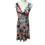 Lands End Dress Floral Sleeveles Wedding Summer Wrap Front Midi Womens Small 6 8