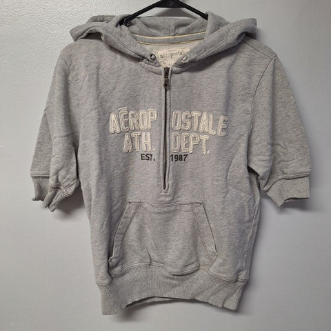 Aeropostale Short Sleeve Hoodie Half Zip 90s Y2K Style Gray Womens Juniors XL