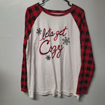 Plaid Let's Get Cozy Shirt Pajama Winter Christmas Womens 1X Red White