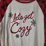 Plaid Let's Get Cozy Shirt Pajama Winter Christmas Womens 1X Red White