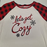 Plaid Let's Get Cozy Shirt Pajama Winter Christmas Womens 1X Red White