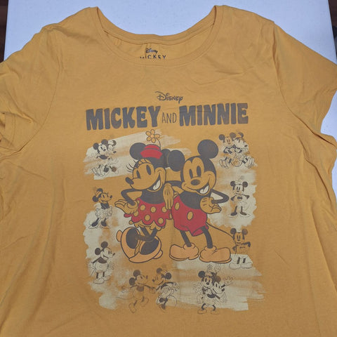 Disney Mickey Minnie Mouse Yellow Womens XXL Tee Shirt Short Sleeve