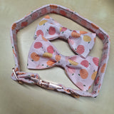 Pink Pumpkin Dog Collar Bowtie Set Rose Gold Fall Autumn Medium Size Pet 20 Inch