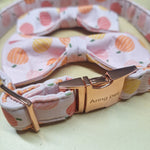 Pink Pumpkin Dog Collar Bowtie Set Rose Gold Fall Autumn Medium Size Pet 20 Inch