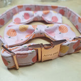 Pink Pumpkin Dog Collar Bowtie Set Rose Gold Fall Autumn Medium Size Pet 20 Inch