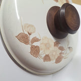 Vintage Metal Lid Pot Pan Brown Flowers Cream 7.5 Inch  Handle Leaves Cookware