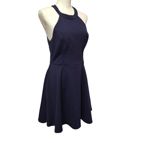 Speechless Dress Blue Sleeveless Open Back Pocket Junior XL Zip Side Halter Navy