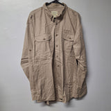 Cabelas Button Down Shirt Tan Bonus Zipper Pocket Men Large Tall Big Long Sleeve