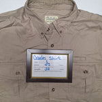 Cabelas Button Down Shirt Tan Bonus Zipper Pocket Men Large Tall Big Long Sleeve