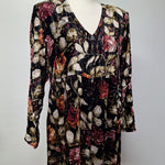 Nostalgia Velvet Floral Dress Black Long Sleeve Shoulder Pads Womens Small Maxi