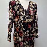 Nostalgia Velvet Floral Dress Black Long Sleeve Shoulder Pads Womens Small Maxi