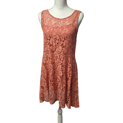 Free People Lace Dress Orange Peach Slip Layers Sleeveless Womens Small Coral