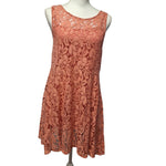 Free People Lace Dress Orange Peach Slip Layers Sleeveless Womens Small Coral