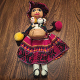 Folk Art Mexican Hispanic Doll Mother Babies Children Pottery Hat Dress Shawl