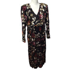 Nostalgia Velvet Floral Dress Black Long Sleeve Shoulder Pads Womens Small Maxi