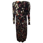 Nostalgia Velvet Floral Dress Black Long Sleeve Shoulder Pads Womens Small Maxi