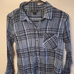 Lucky Brand Button Down Shirt Lightweight Blue Plaid Womens XS Thin Sheer